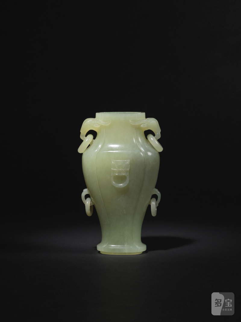 清 十九世紀 青玉羊耳瓶 | PETIT VASE BALUSTRE EN JADE CÉLADON - 图8